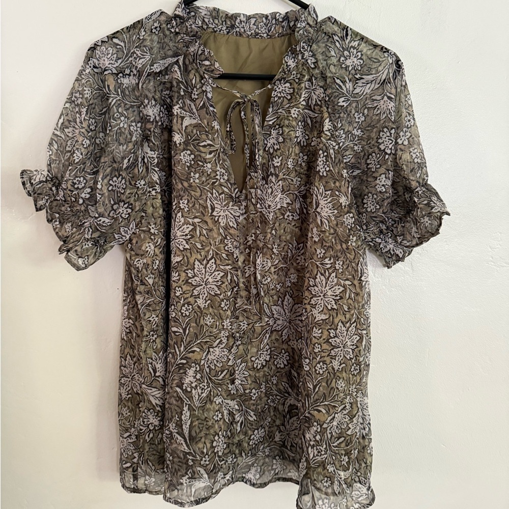 Floral Sheer Blouse - Green